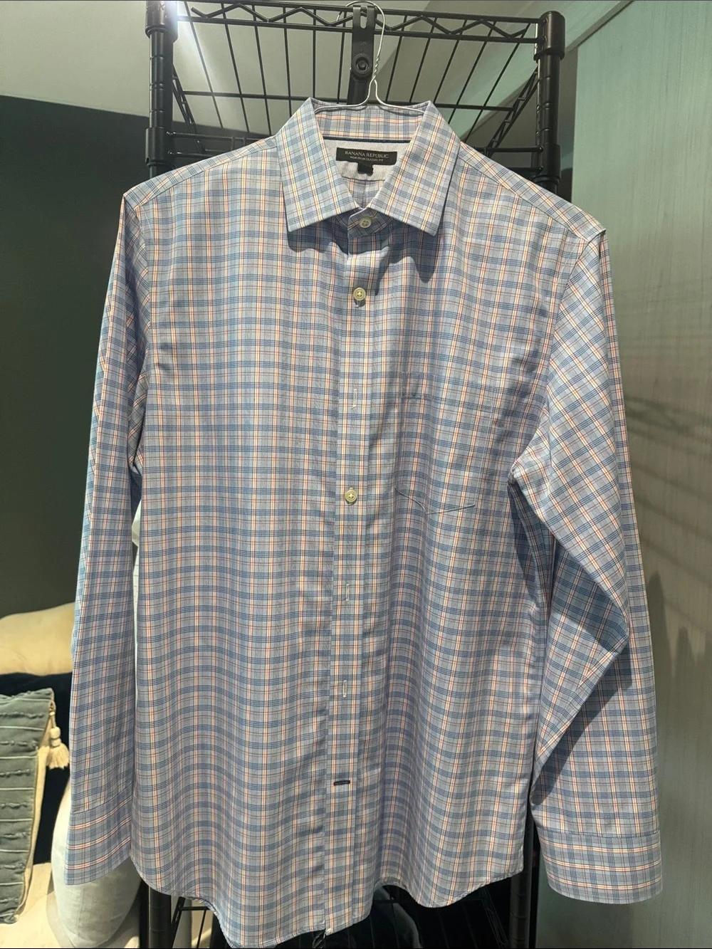 Banana Republic Blue and Pink Plaid Dress Shirt